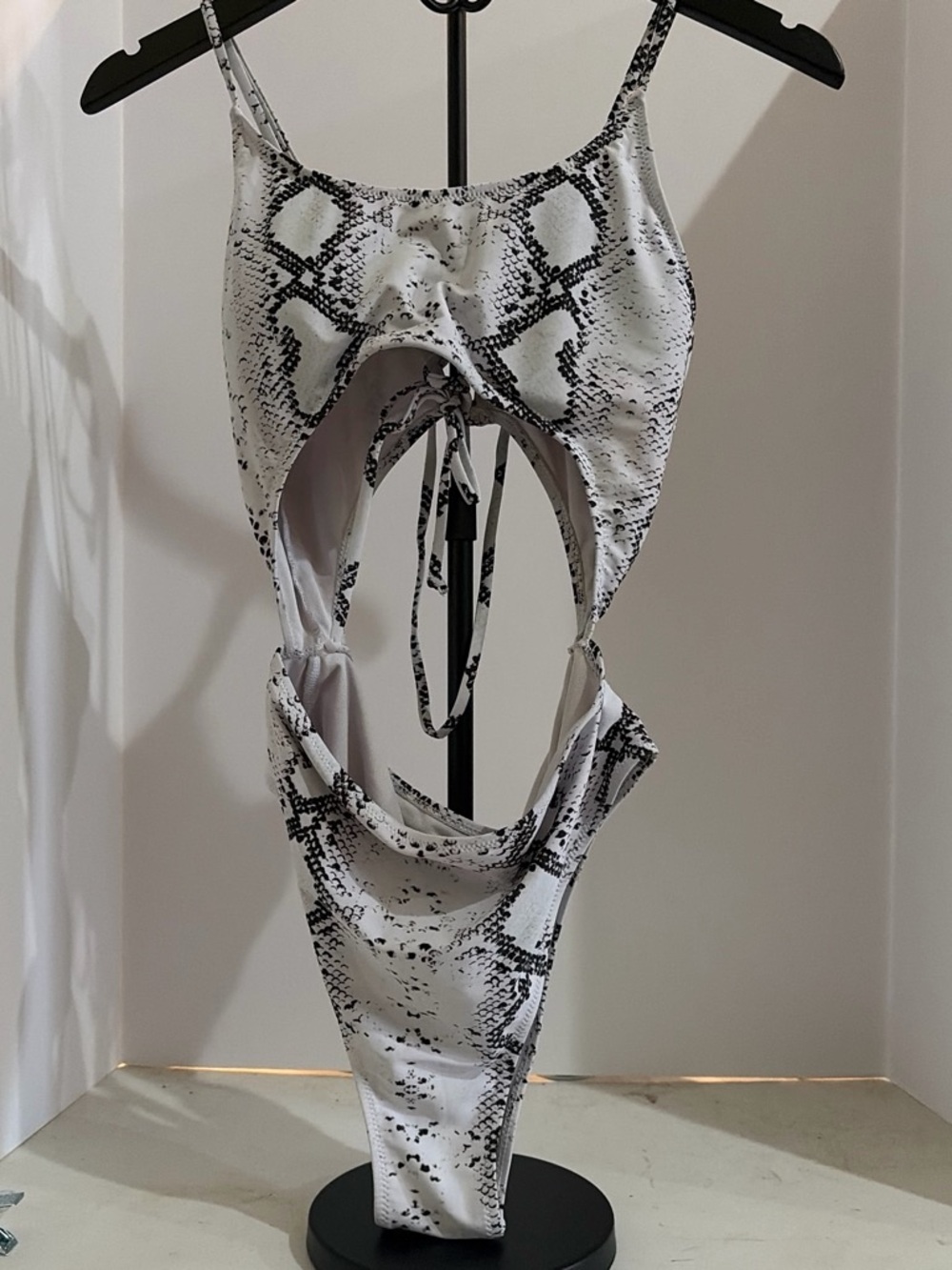 White and Black Snakeskin Cutout One-Piece
